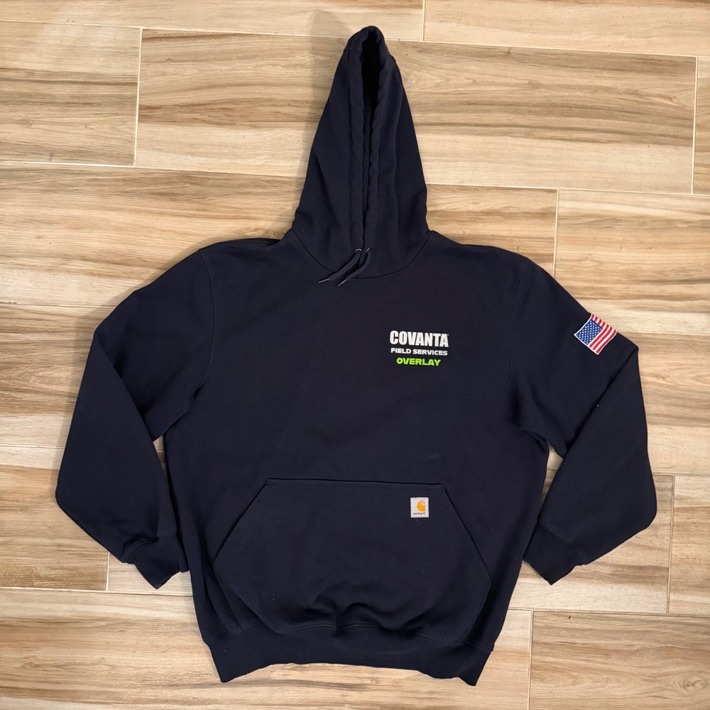 Carhartt Rain Defender Hoodie Mens Large Navy Covanta Field Services Workwear